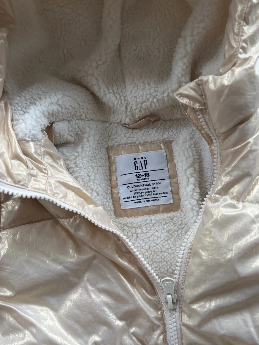 GAP 12-18 months SOFT Golden Puffer Jacket sherpa lining warm water-resistant